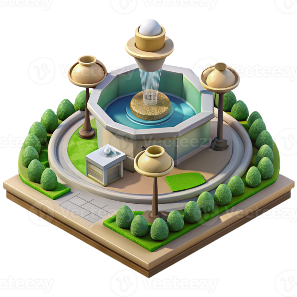 dramatic abstract Urban Park with Fountain Water Feature Cutout premium png