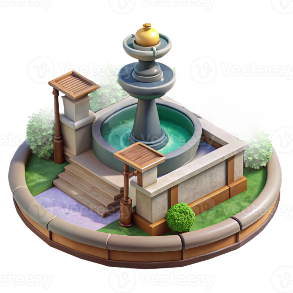 magnificent abstract Urban Park with Fountain Water Feature Cutout premium png