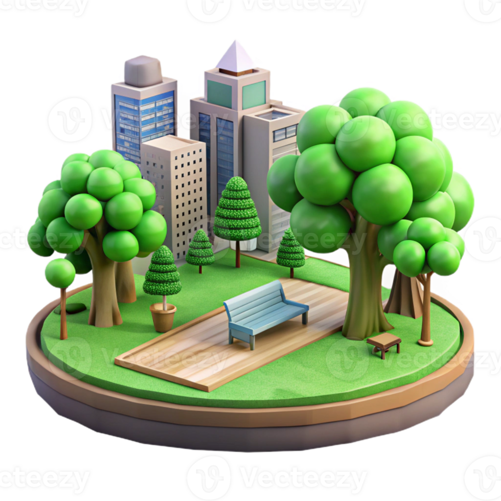 vibrant artistic Urban Park with Trees Green Grass Cutout detailed png