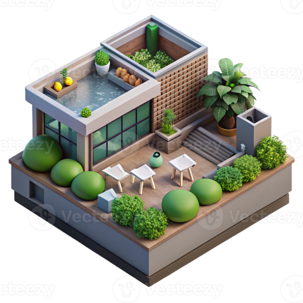 beautiful creative Urban Rooftop Garden Aerial View Transparent Background detailed png