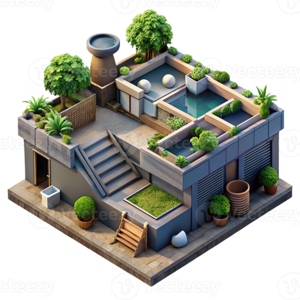 beautiful abstract Urban Rooftop Garden Aerial View Transparent Background genuine png