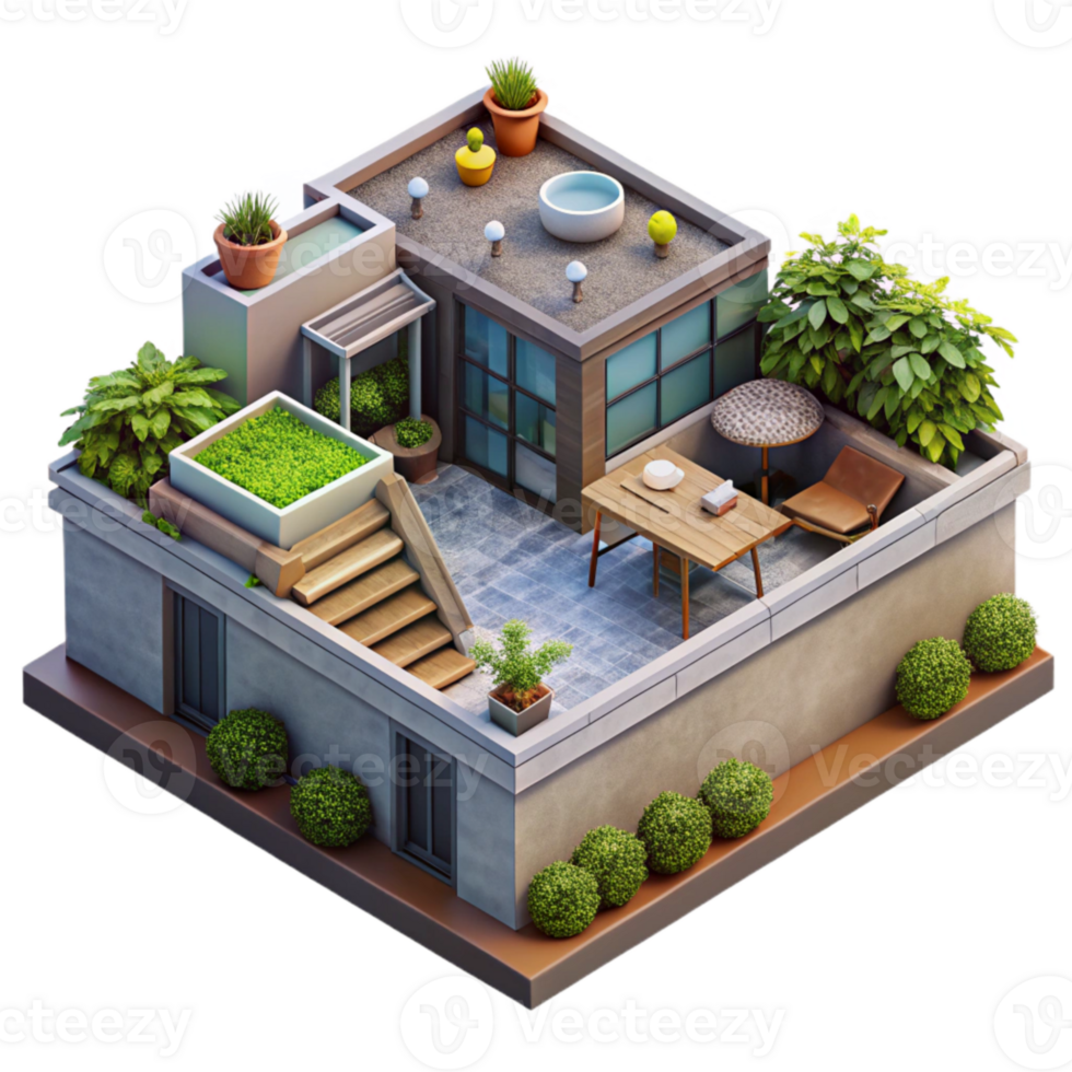 serene creative Urban Rooftop Garden Aerial View Transparent Background high resolution png