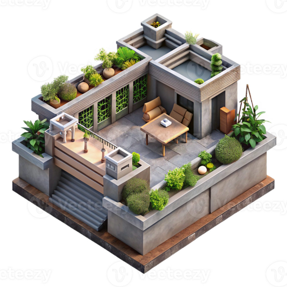 extraordinary abstract Urban Rooftop Garden Aerial View Transparent Background detailed png