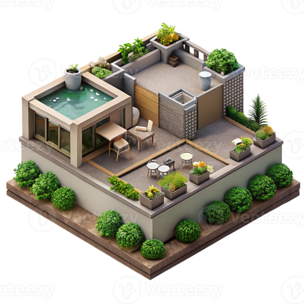 beautiful artistic Urban Rooftop Garden Aerial View Transparent Background premium png