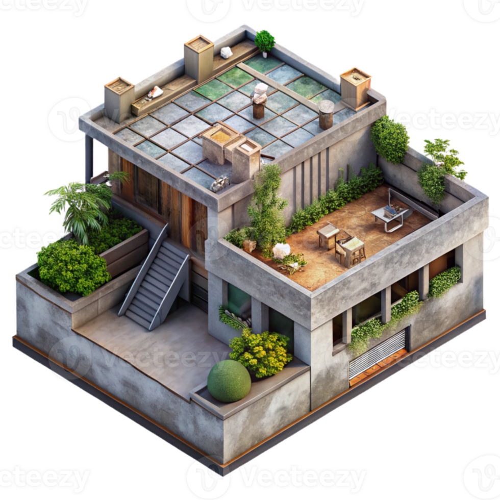 stunning modern Urban Rooftop Garden Aerial View Transparent Background original png