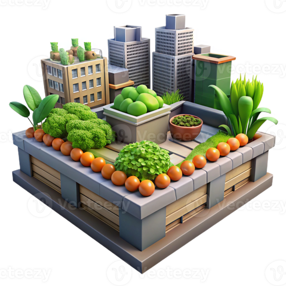 beautiful classic Urban Rooftop Garden Vegetables Growing Isolated high quality png