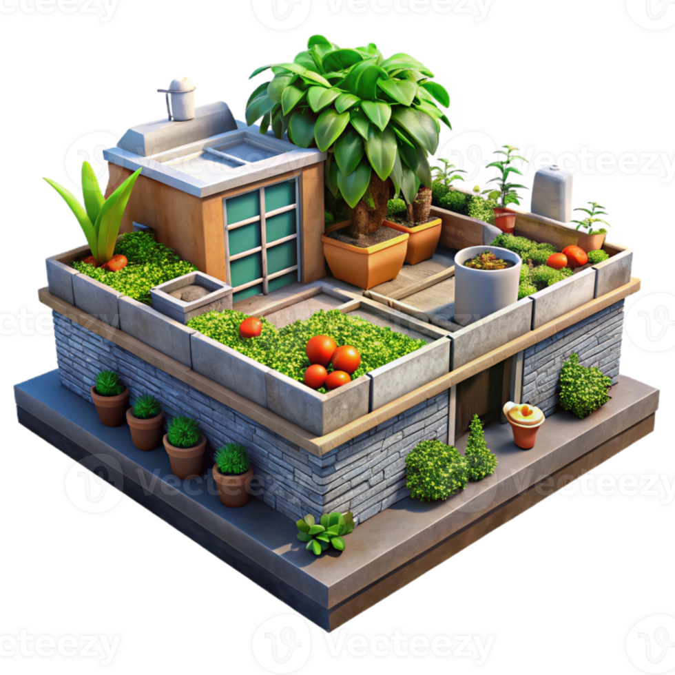 serene artistic Urban Rooftop Garden Vegetables Growing Isolated high resolution png