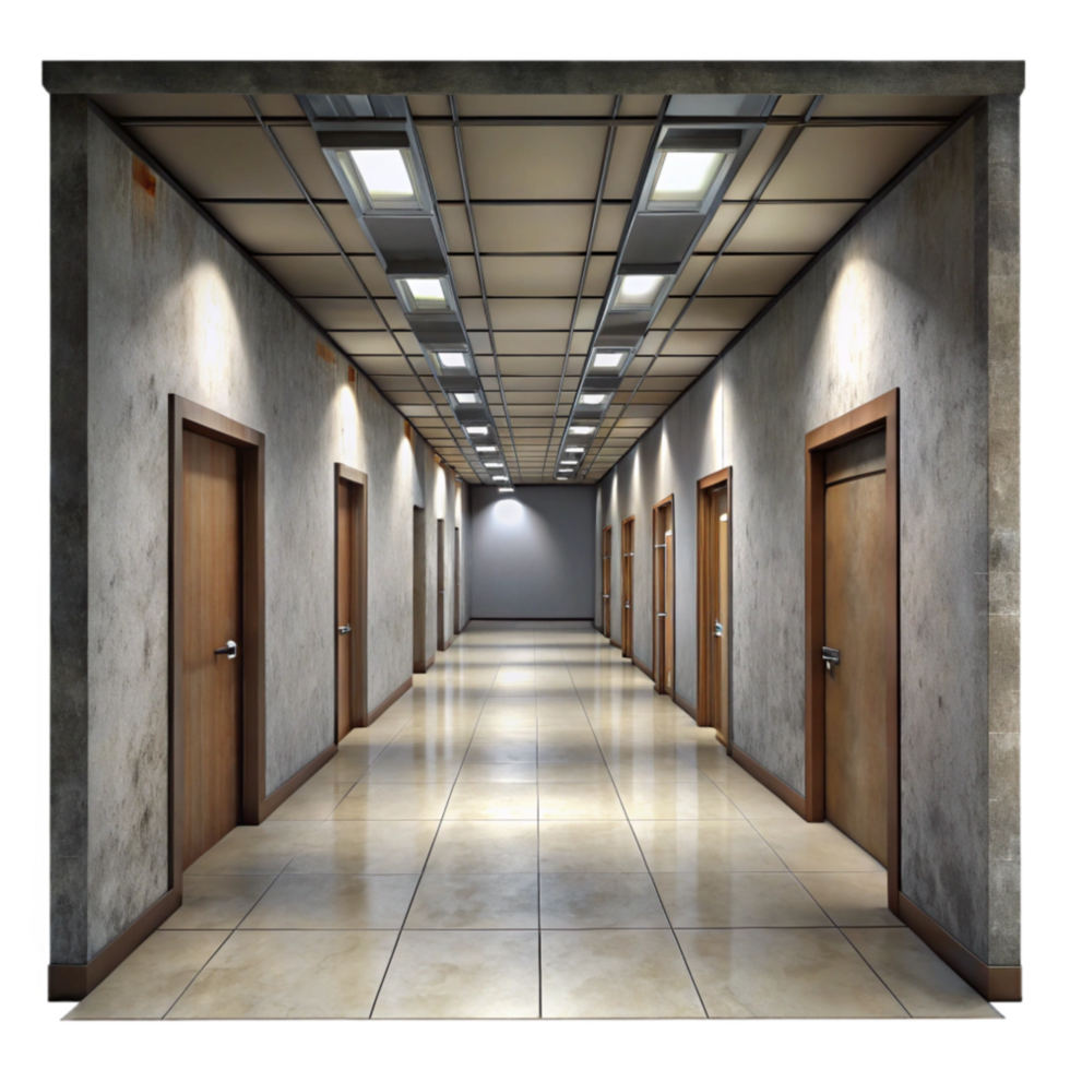 serene classic Empty Gallery Hallway Dim Lighting Isolated high quality png