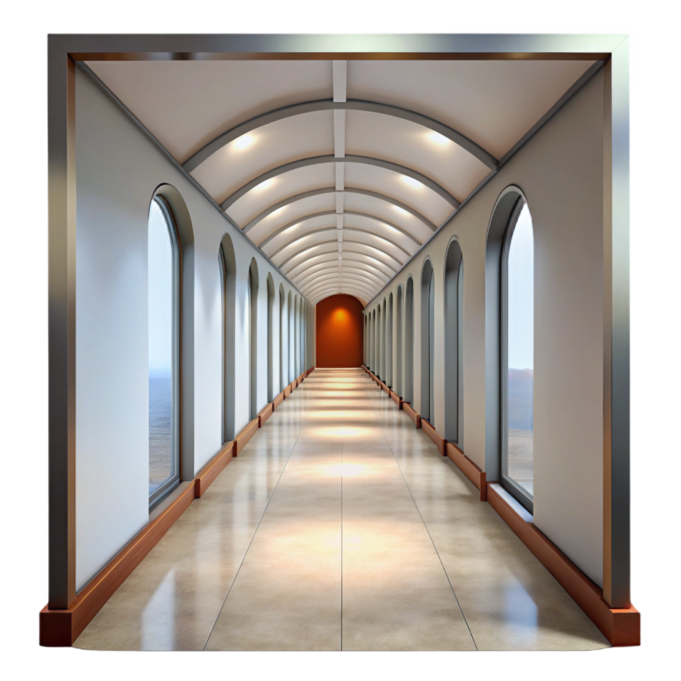 beautiful creative Empty Gallery Corridor Long View Transparent Background high quality png