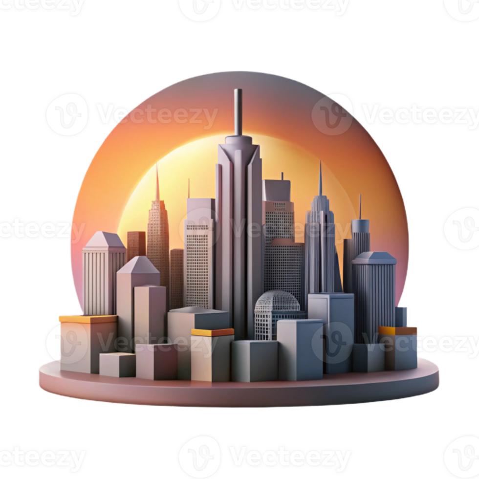 impressive modern Urban Skyline Sunset Colors Isolated high quality png