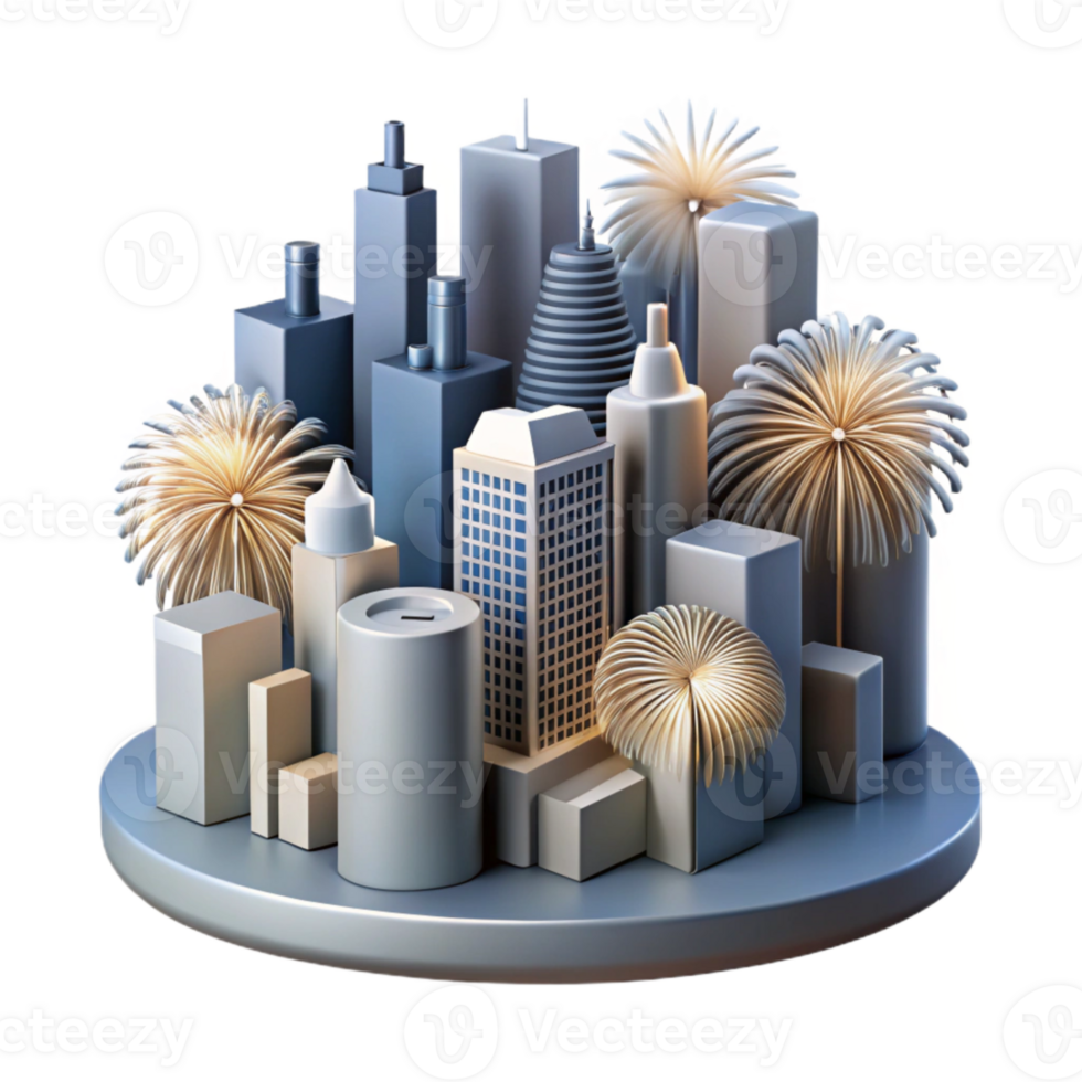 wonderful classic Urban Skyline with Fireworks Transparent genuine png