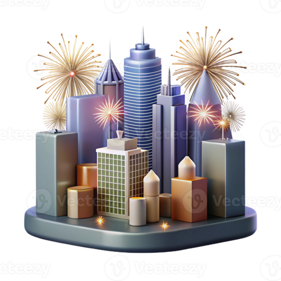 magnificent modern Urban Skyline with Fireworks Transparent professional png