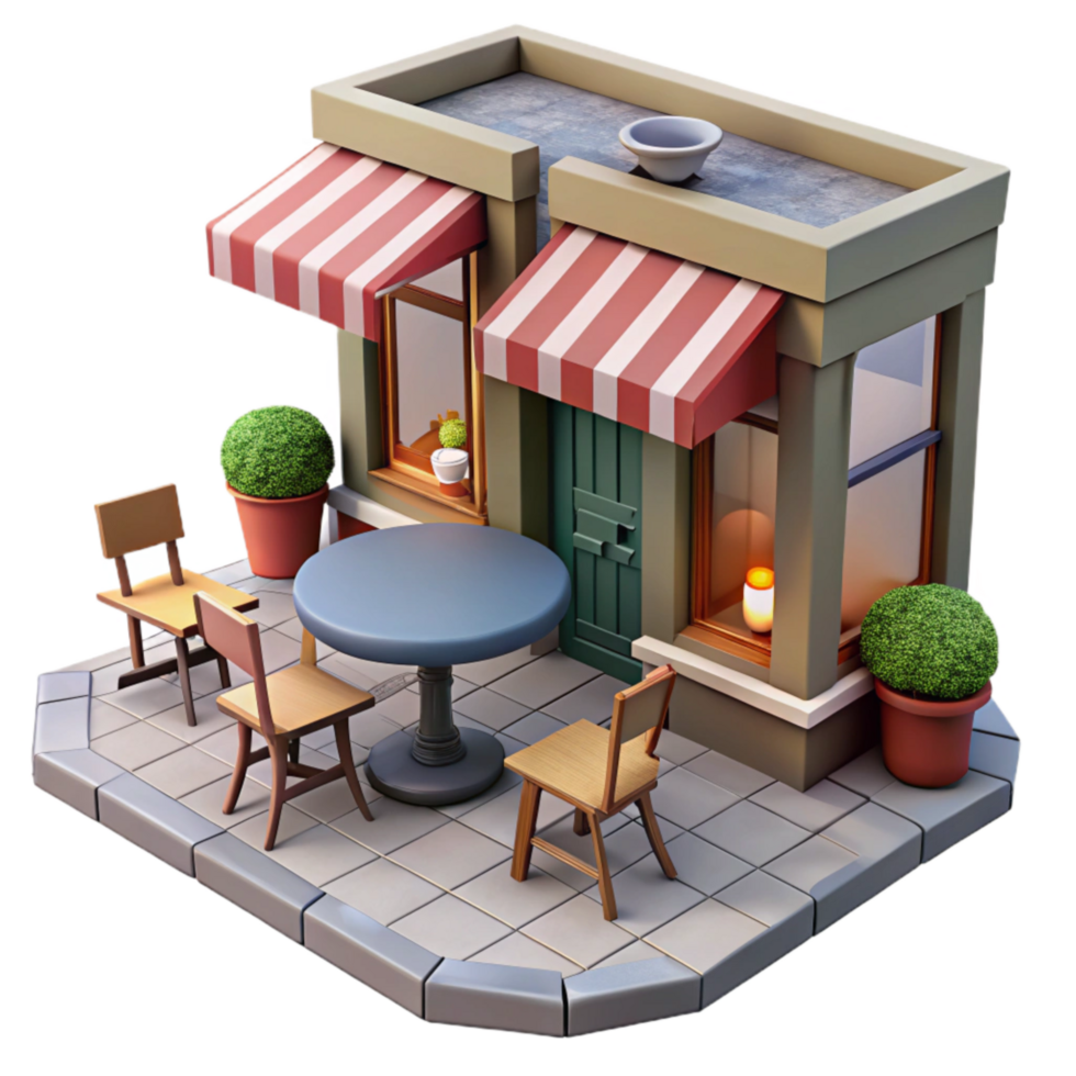 vibrant contemporary Urban Street Corner with Cafe Transparent Background high resolution png