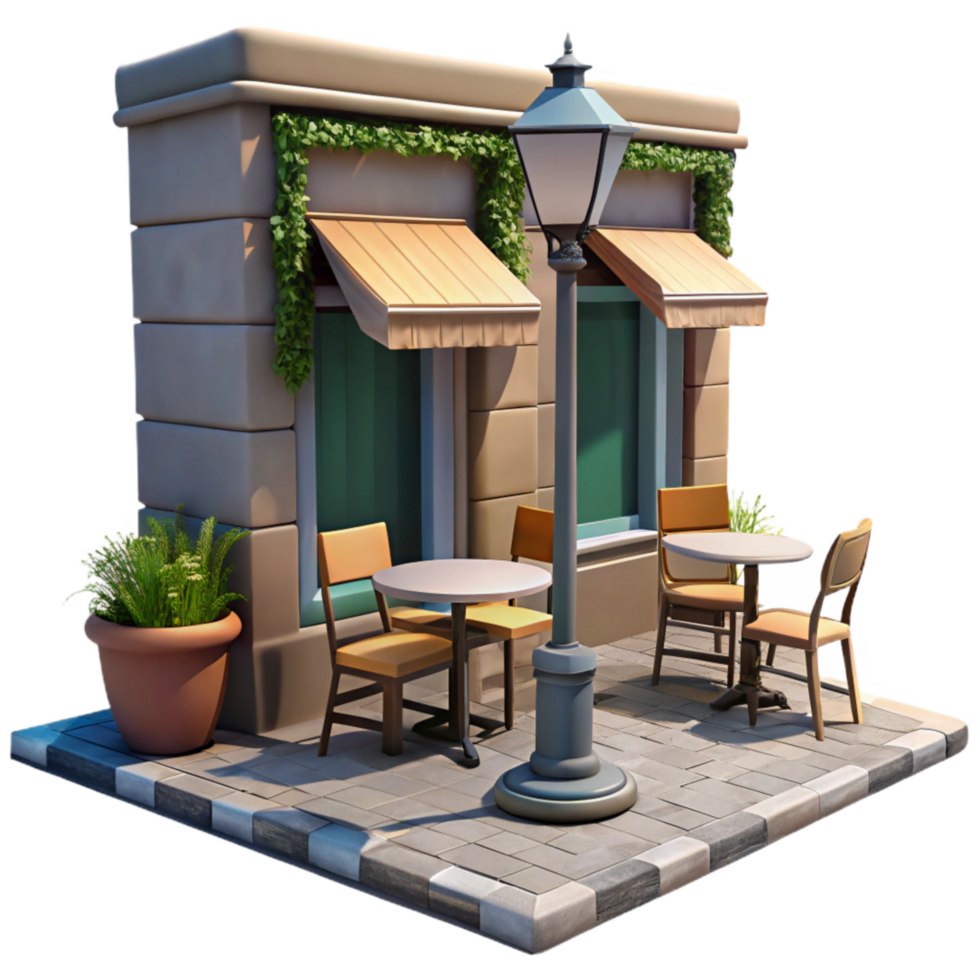 vibrant modern Urban Street Corner with Cafe Transparent Background detailed png