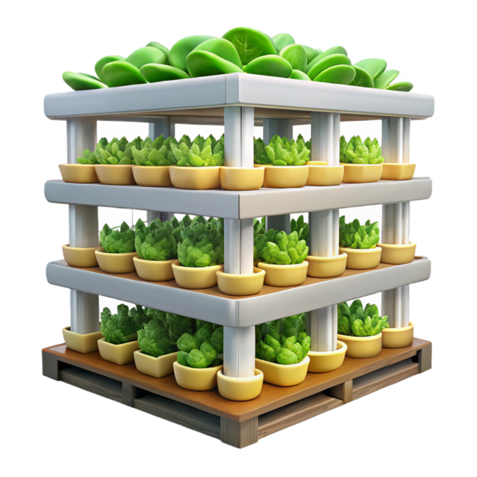 beautiful rustic Vertical Farm with Stacked Crops Isolated Cutout premium png