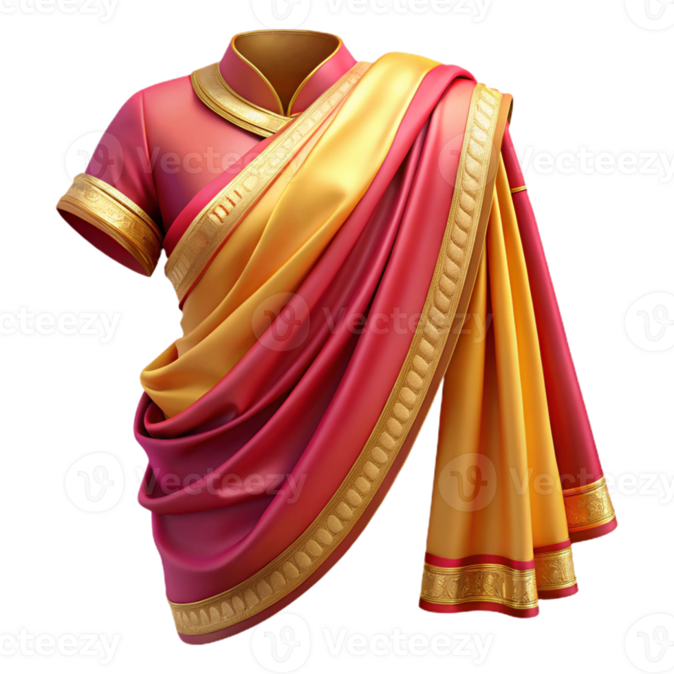 wonderful abstract Vibrant Indian Saree Draped Fabric Gold Border Cutout original png