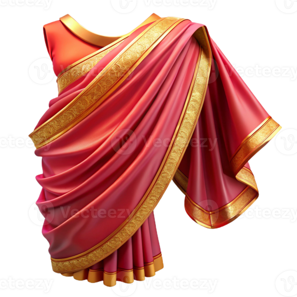 magnificent rustic Vibrant Indian Saree Draped Fabric Gold Border Cutout genuine png