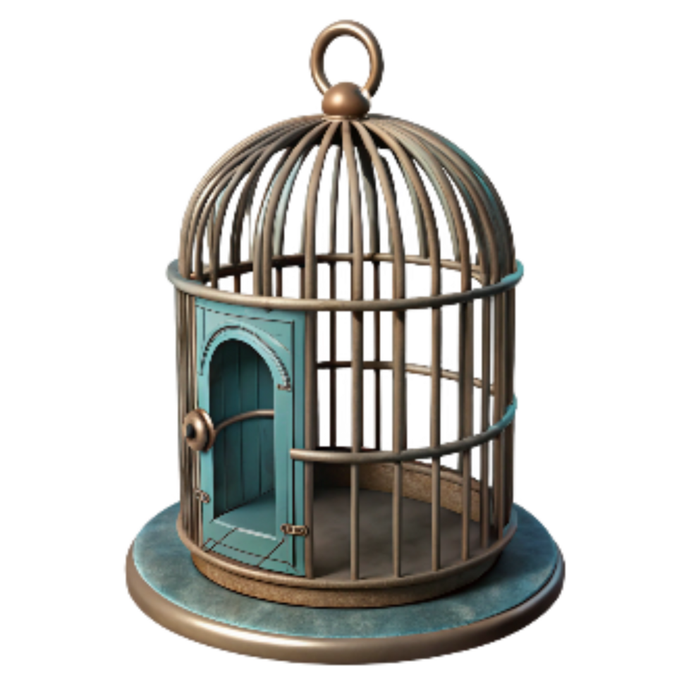 wonderful rustic Vintage Birdcage with Open Door Isolated Element png