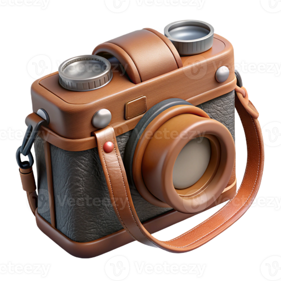 stunning traditional Vintage Camera with Leather Strap Transparent Background genuine png