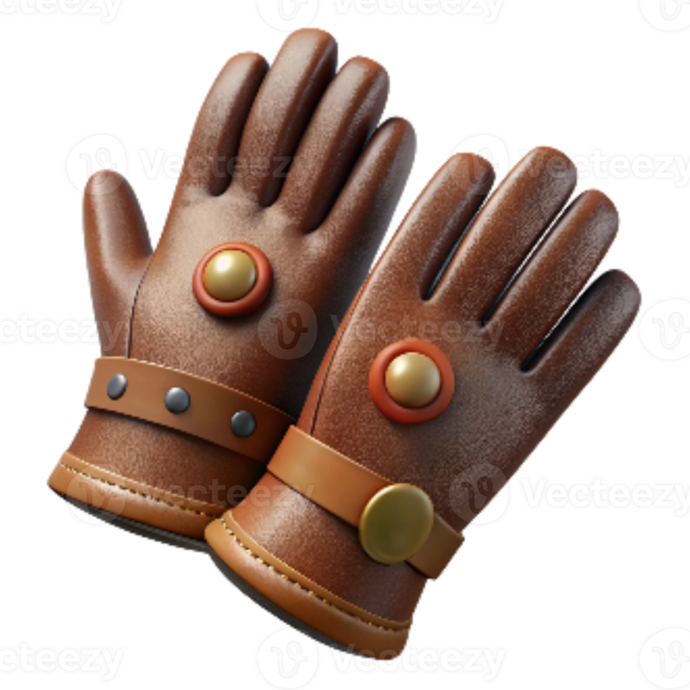 impressive creative Vintage Leather Gloves with Button Closure Isolated Element original png