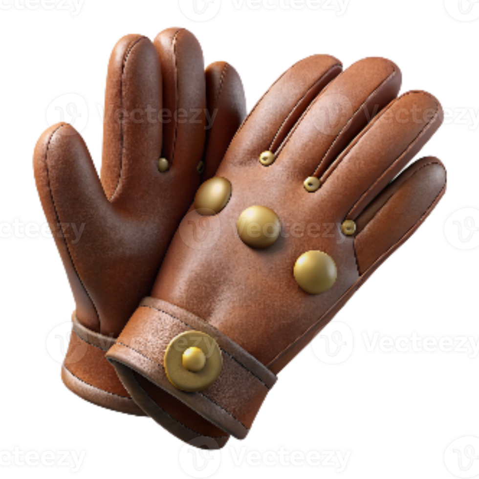 magnificent creative Vintage Leather Gloves with Button Closure Isolated Element high resolution png
