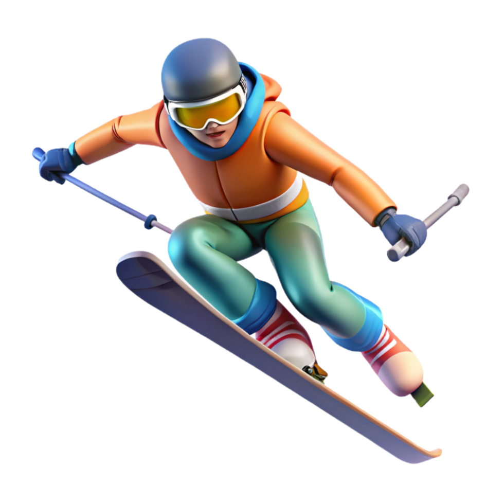 elegant creative Extreme Skier in Mid Air Isolated on Transparent Background high quality png