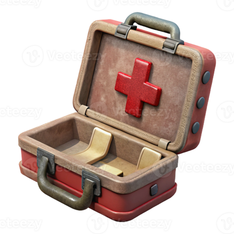 beautiful minimalist Vintage Medical Kit Open View Isolated Cutout authentic png