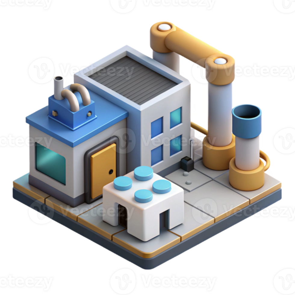 beautiful traditional Factory Automation System Isometric View Transparent Background genuine png