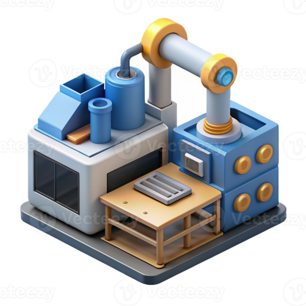 magnificent rustic Factory Automation System Isometric View Transparent Background high quality png