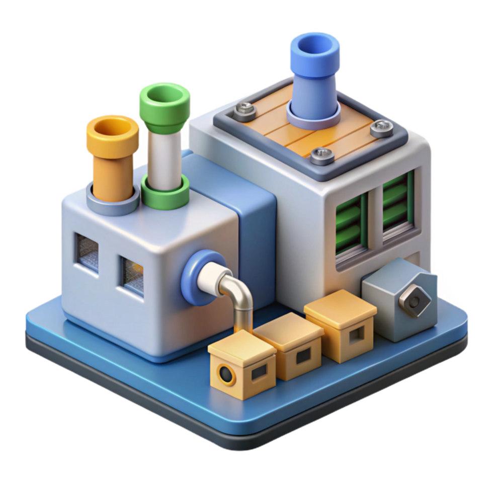 beautiful minimalist Factory Automation System Isometric View Transparent Background exclusive png