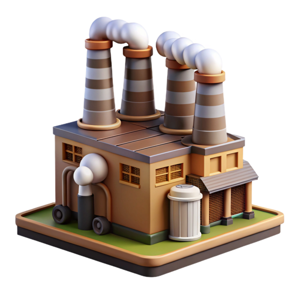 beautiful creative Factory with Smoke Stacks Transparent Background genuine png