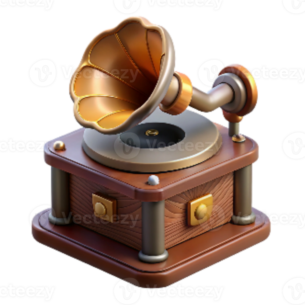 serene vintage Vintage Phonograph Record Player with Horn Cutout Transparent Background premium png