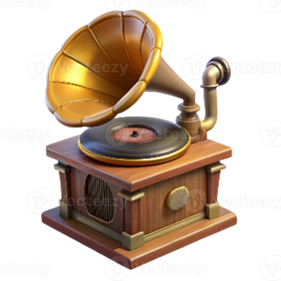 beautiful vintage Vintage Phonograph Record Player with Horn Cutout Transparent Background detailed png