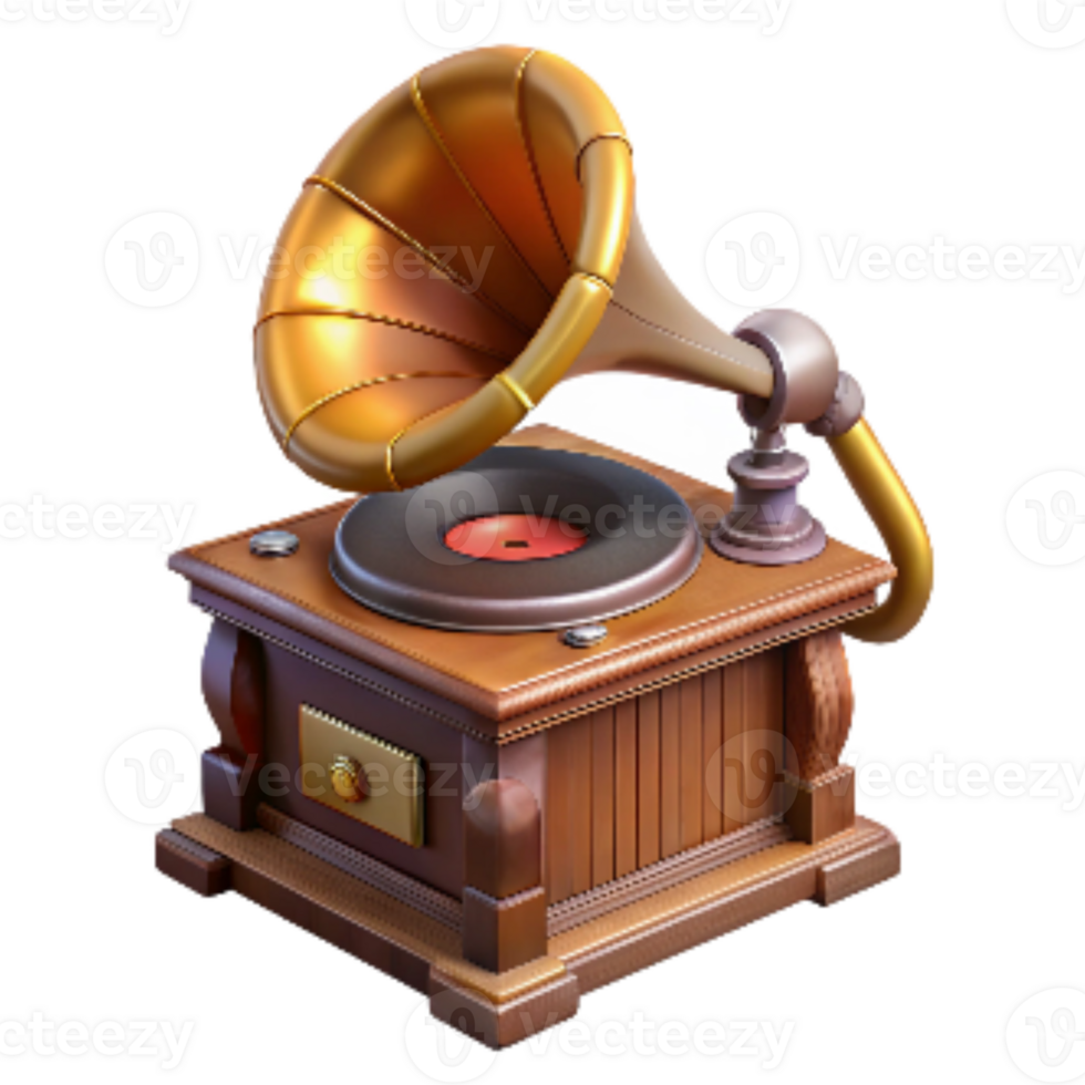 beautiful artistic Vintage Phonograph Record Player with Horn Cutout Transparent Background authentic png
