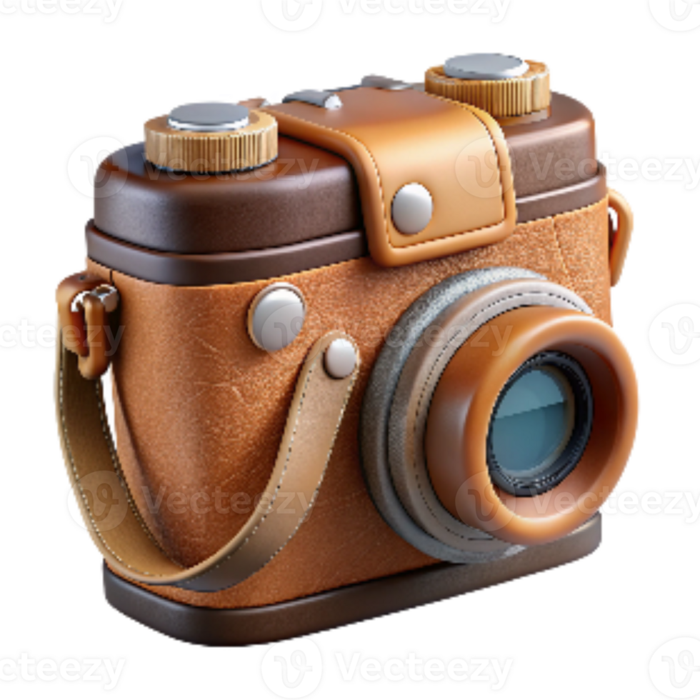 serene contemporary Vintage Photo Camera with Leather Strap Cutout detailed png