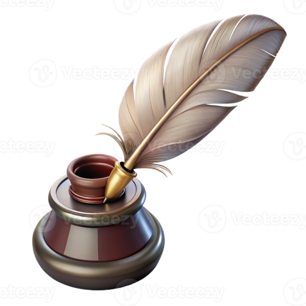 serene abstract Vintage Quill and Inkwell Front View Transparent Background premium png