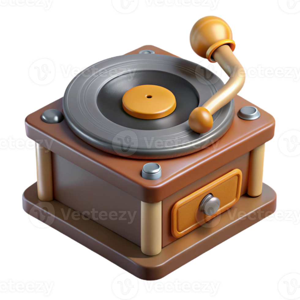 elegant artistic Vintage Record Player Top View Isolated Element authentic png