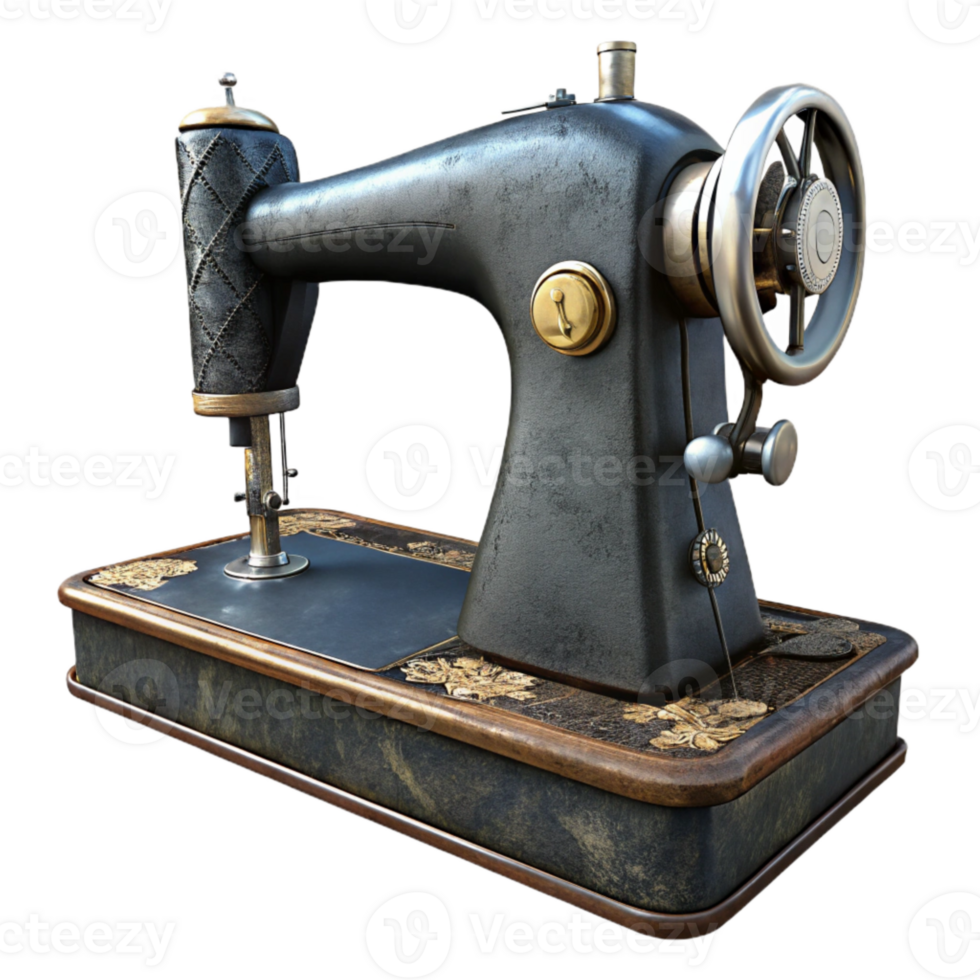 beautiful classic Vintage Sewing Machine Black and Gold Cutout Element original png