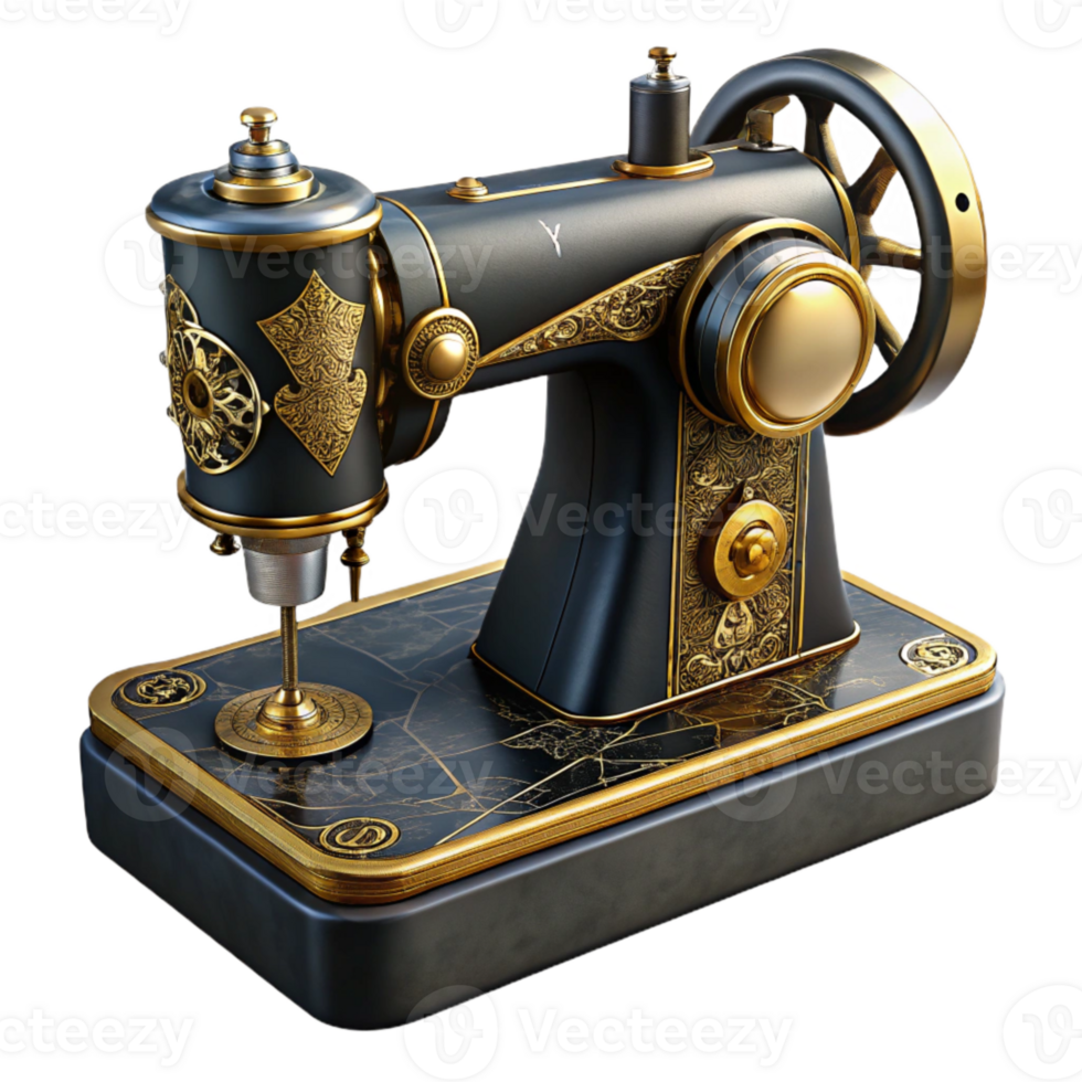 wonderful creative Vintage Sewing Machine Black and Gold Cutout Element high resolution png