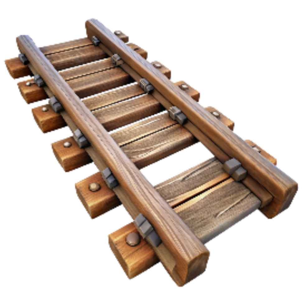 dramatic artistic Vintage Wooden Train Tracks with Metal Rails Isolated professional png