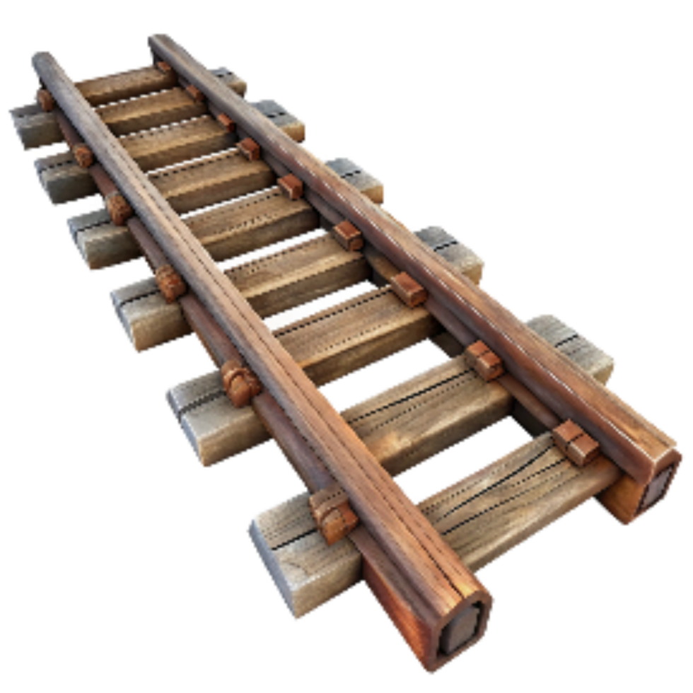 extraordinary minimalist Vintage Wooden Train Tracks with Metal Rails Isolated png