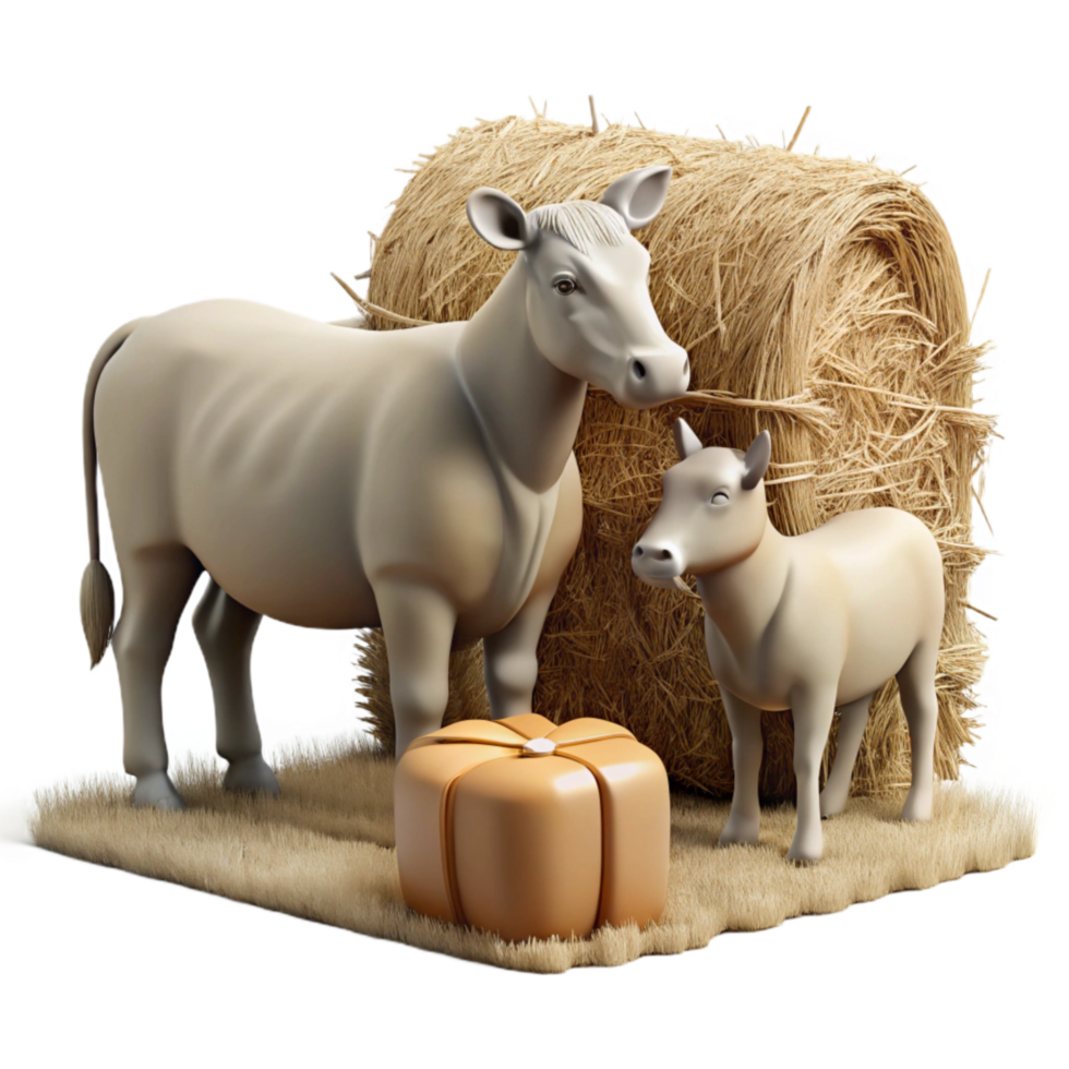 Farm Animals Eating Hay Silhouette Cutout Element png