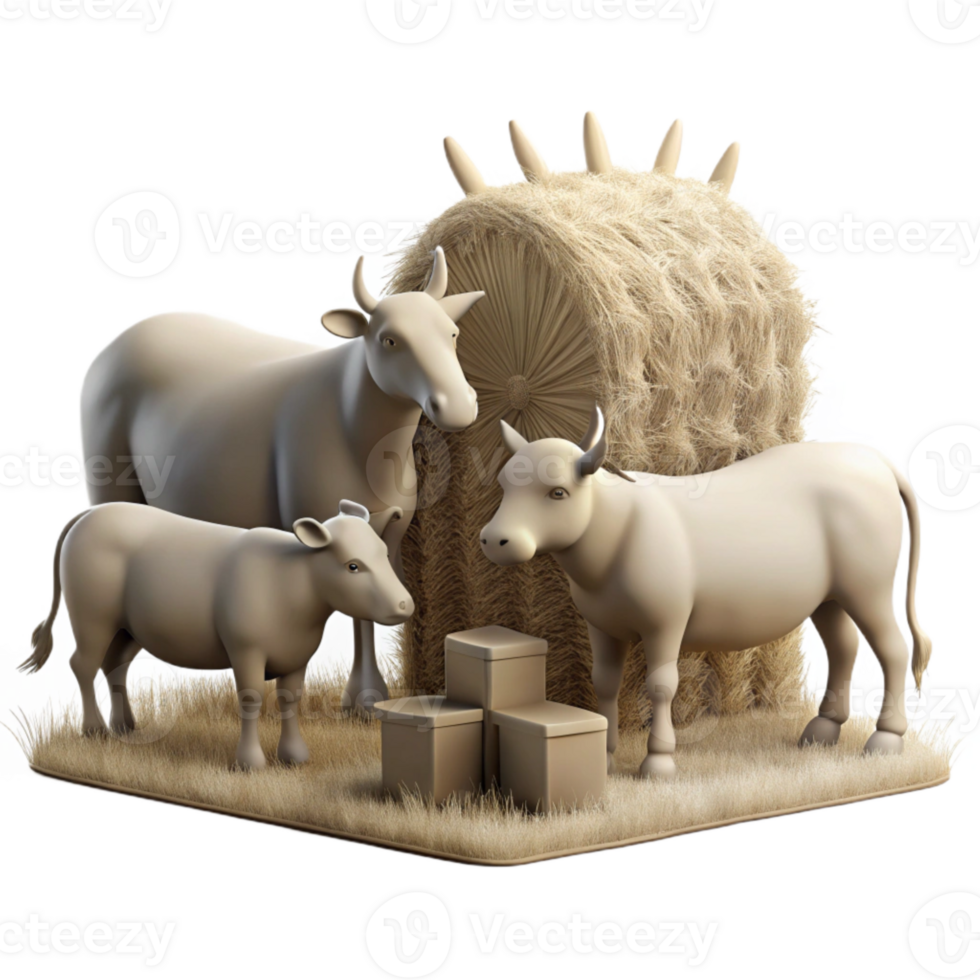 dramatic creative Farm Animals Eating Hay Silhouette Cutout Element professional png