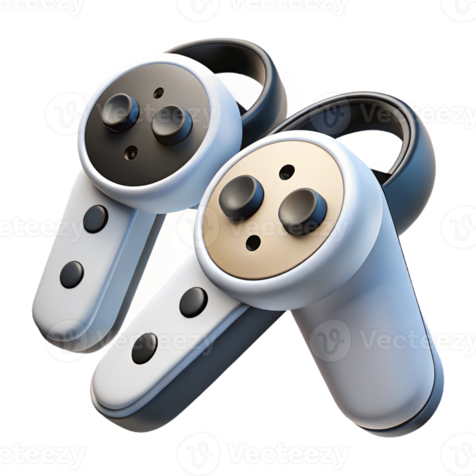 impressive minimalist Virtual Reality Controllers White with Black Buttons Transparent detailed png