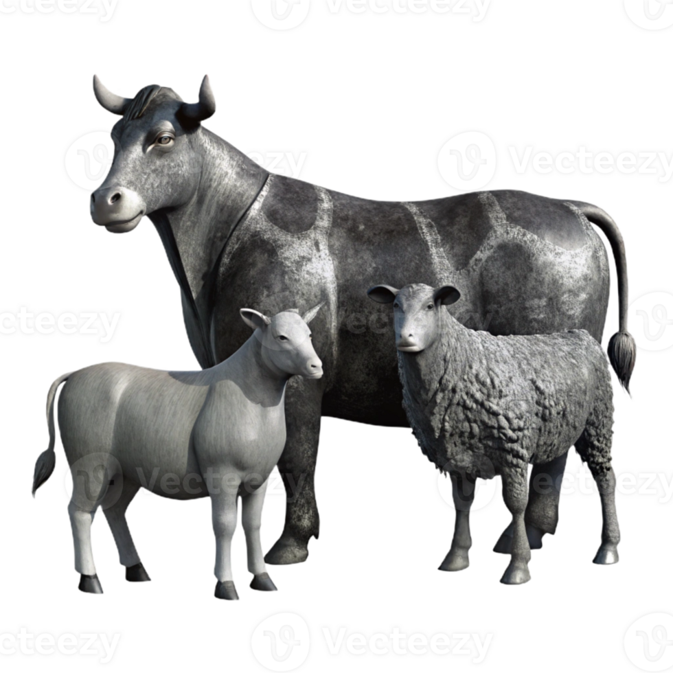 beautiful modern Farm Animals Silhouettes Black and White Isolated png