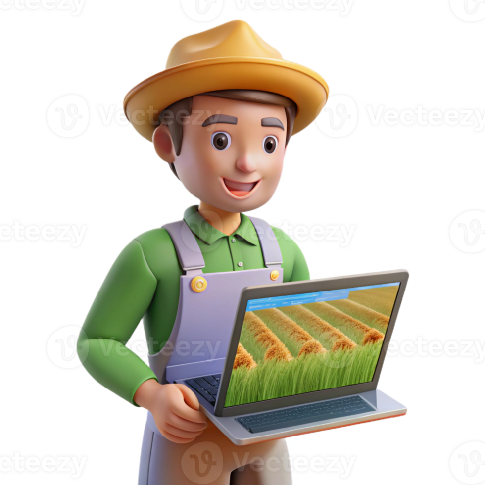 extraordinary rustic Farmer Analyzing Crop Data on Tablet Transparent Background premium png