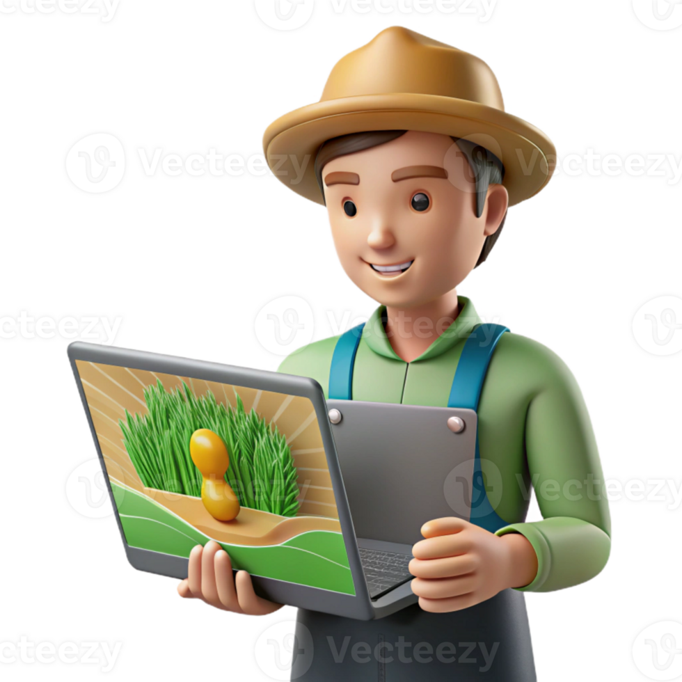 extraordinary minimalist Farmer Analyzing Crop Data on Tablet Transparent Background high resolution png