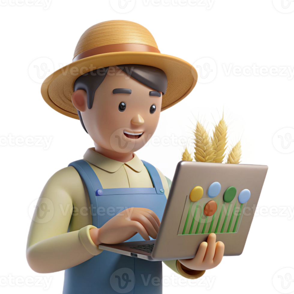dramatic minimalist Farmer Analyzing Crop Data on Tablet Transparent Background exclusive png