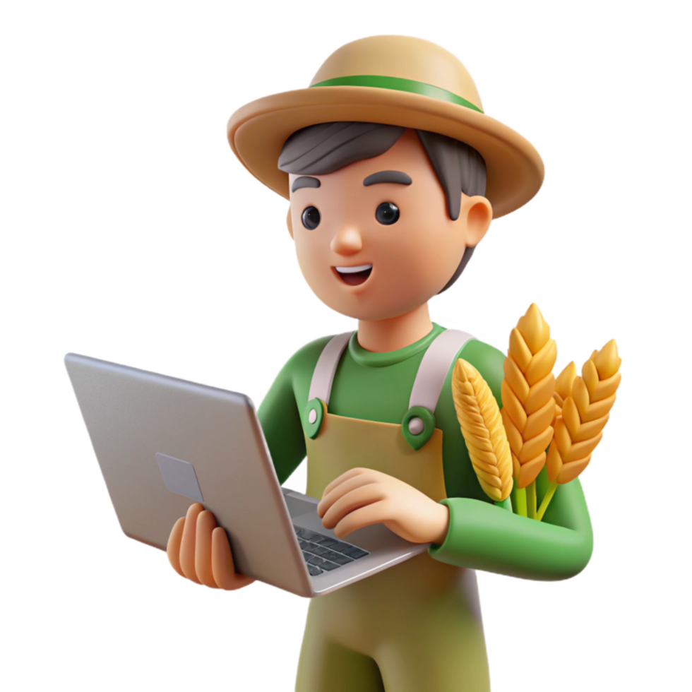 elegant minimalist Farmer Analyzing Crop Data on Tablet Transparent Background original png