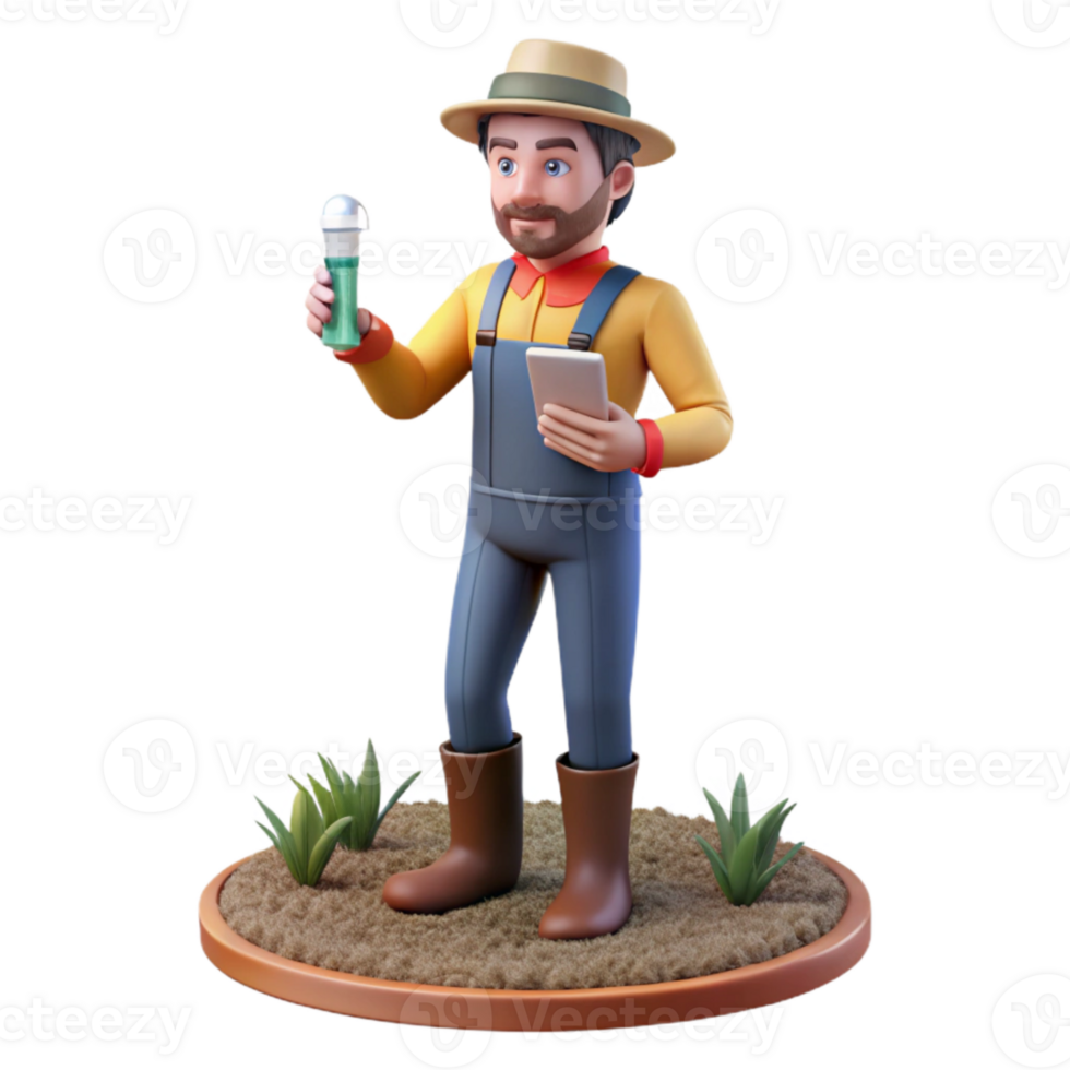 impressive modern Farmer Analyzing Soil Sample with Mobile Lab Transparent Background detailed png